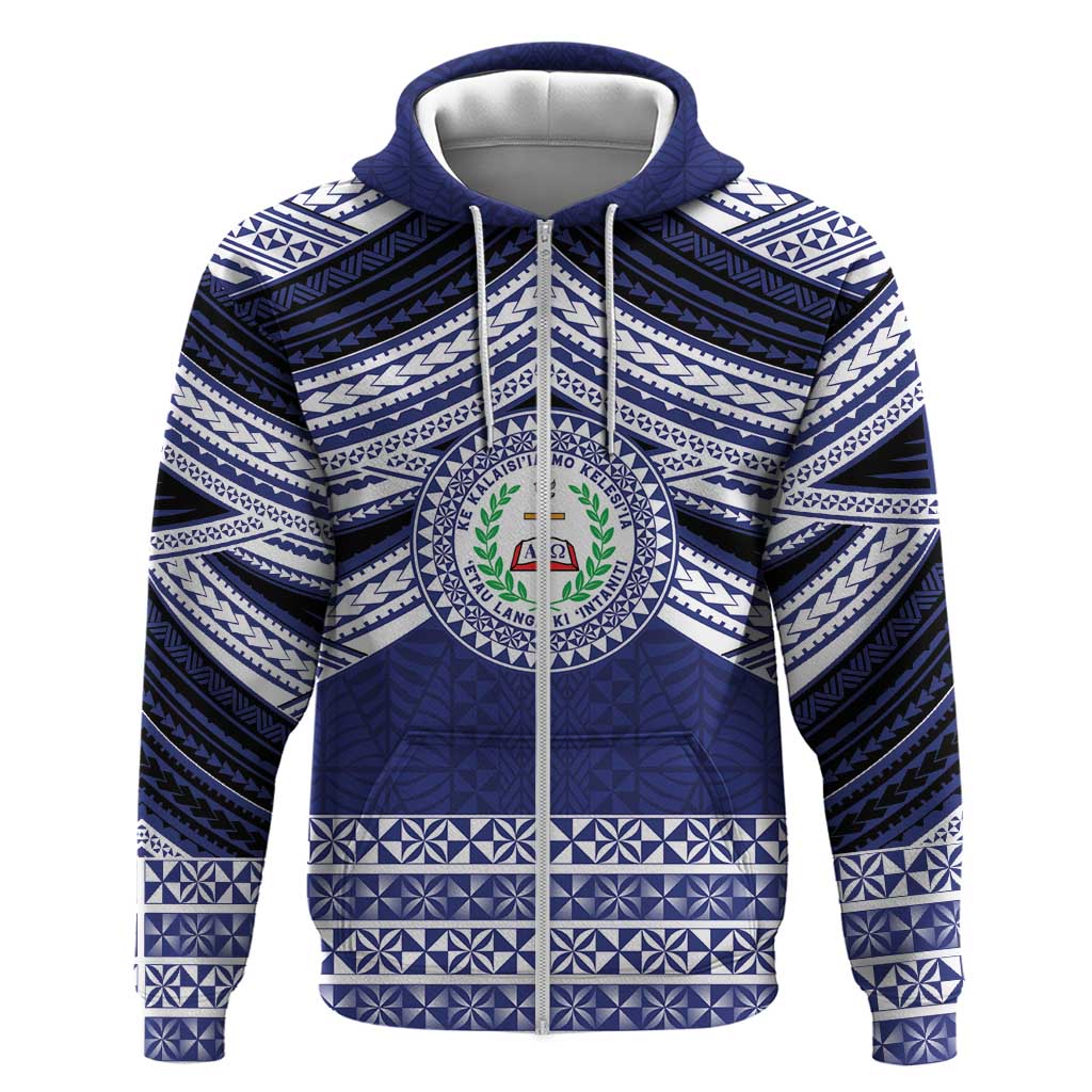 Personalised Tonga Sia'atoutai Theological College Zip Hoodie Polynesian Ngatu Tribal