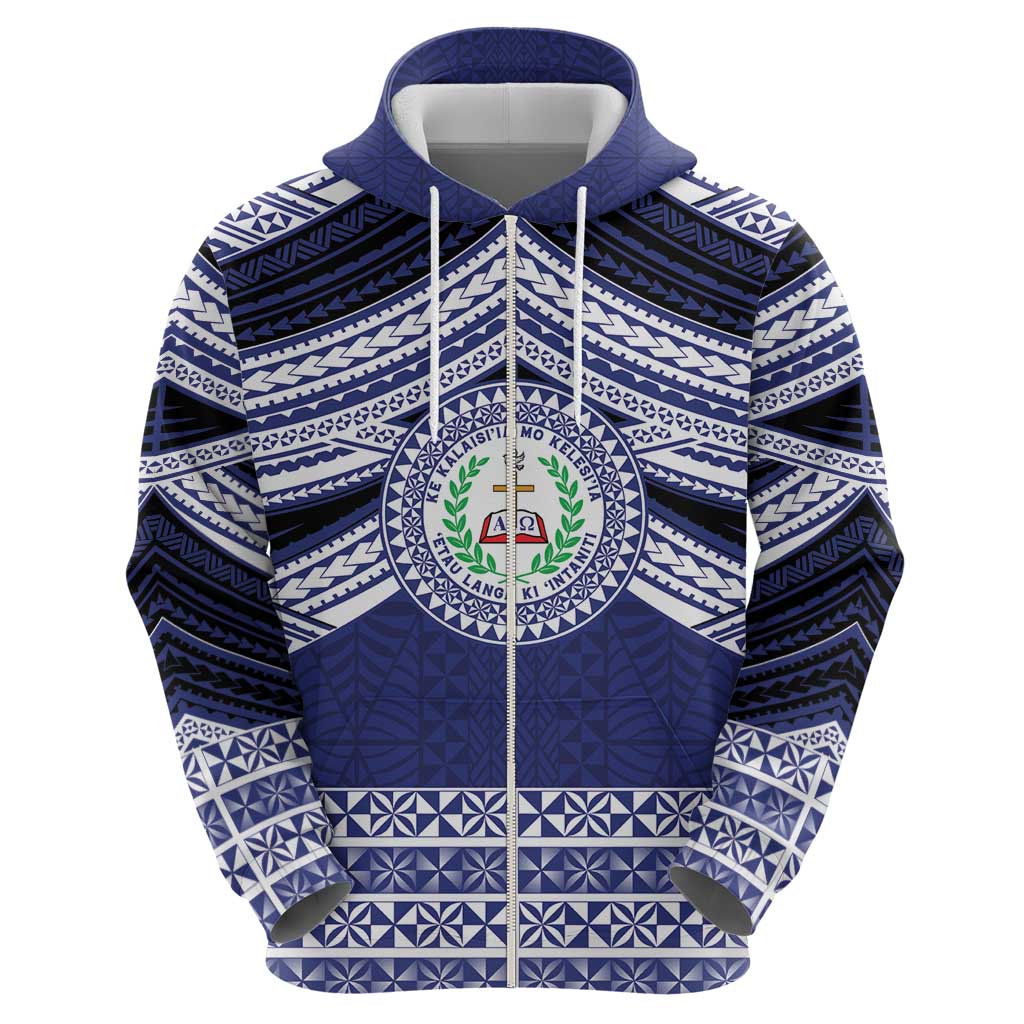 Personalised Tonga Sia'atoutai Theological College Zip Hoodie Polynesian Ngatu Tribal