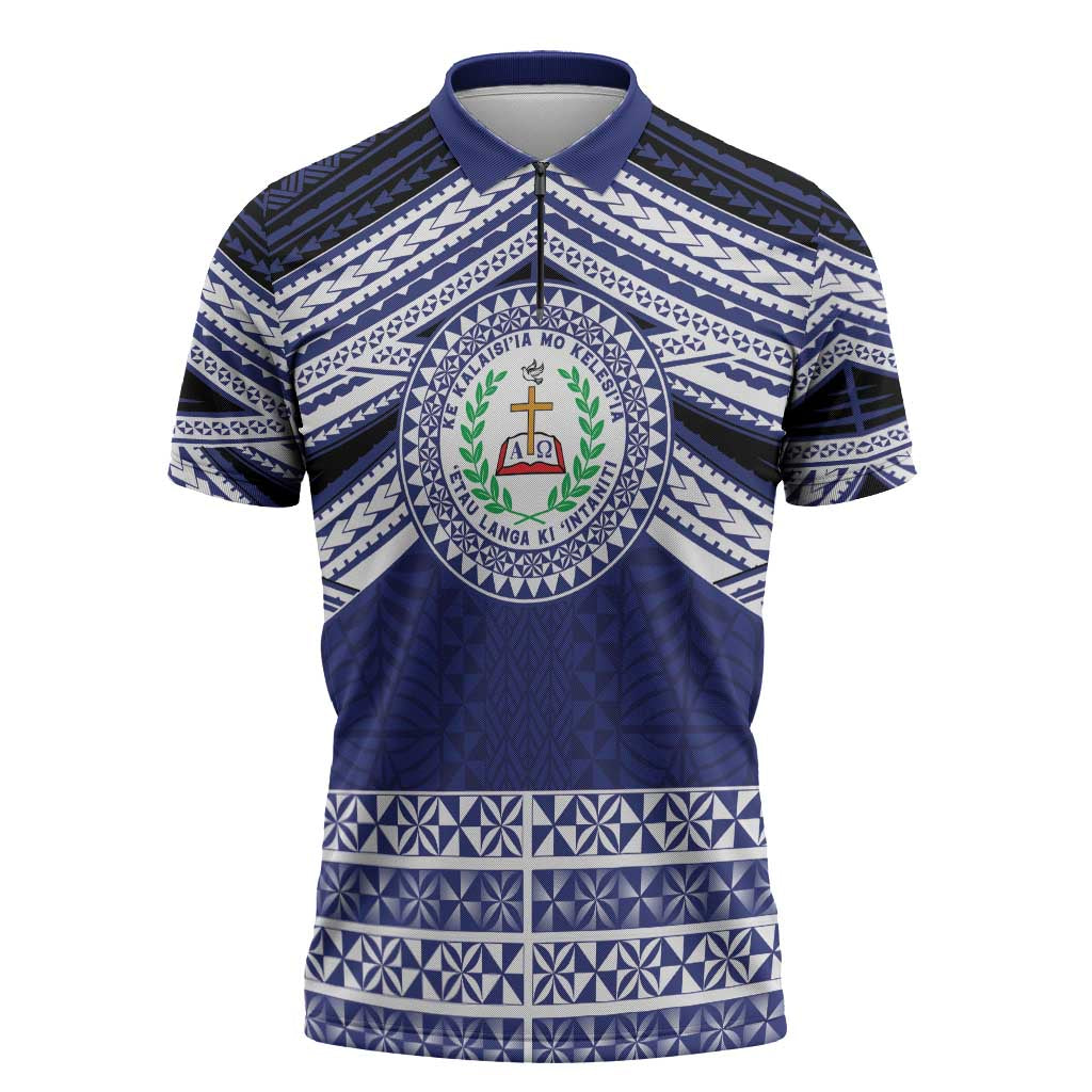 Personalised Tonga Sia'atoutai Theological College Zipper Polo Shirt Polynesian Ngatu Tribal - Polynesian Pride