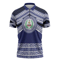 Personalised Tonga Sia'atoutai Theological College Zipper Polo Shirt Polynesian Ngatu Tribal - Polynesian Pride