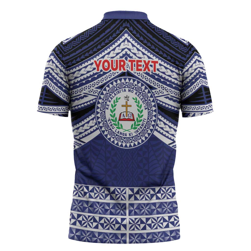 Personalised Tonga Sia'atoutai Theological College Zipper Polo Shirt Polynesian Ngatu Tribal - Polynesian Pride