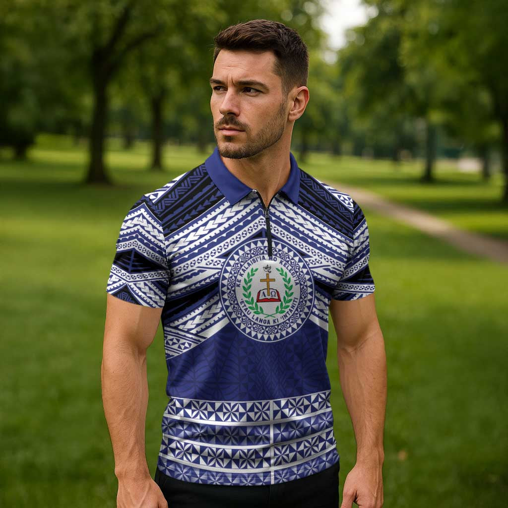 Personalised Tonga Sia'atoutai Theological College Zipper Polo Shirt Polynesian Ngatu Tribal - Polynesian Pride