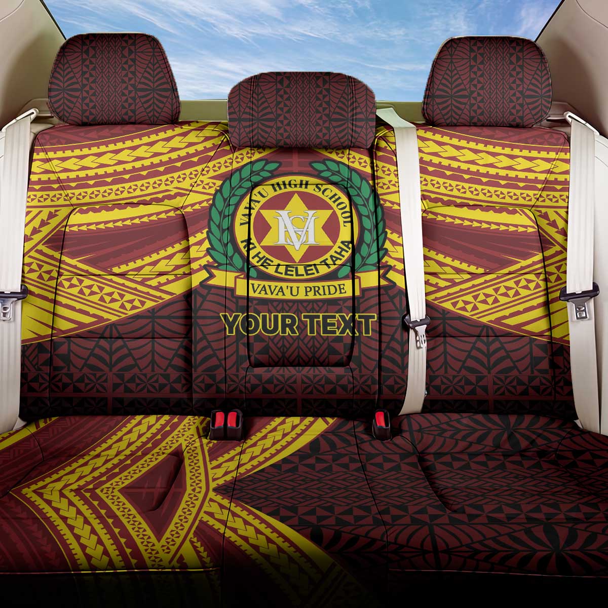 Personalised Tonga Vava'u High School Back Car Seat Cover Polynesian Ngatu Tribal