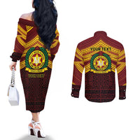 Personalised Tonga Vava'u High School Couples Matching Off The Shoulder Long Sleeve Dress and Long Sleeve Button Shirt Polynesian Ngatu Tribal