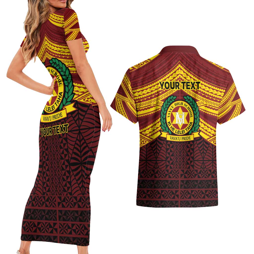 Personalised Tonga Vava'u High School Couples Matching Short Sleeve Bodycon Dress and Hawaiian Shirt Polynesian Ngatu Tribal