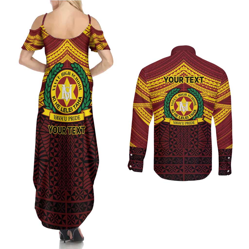Personalised Tonga Vava'u High School Couples Matching Summer Maxi Dress and Long Sleeve Button Shirt Polynesian Ngatu Tribal