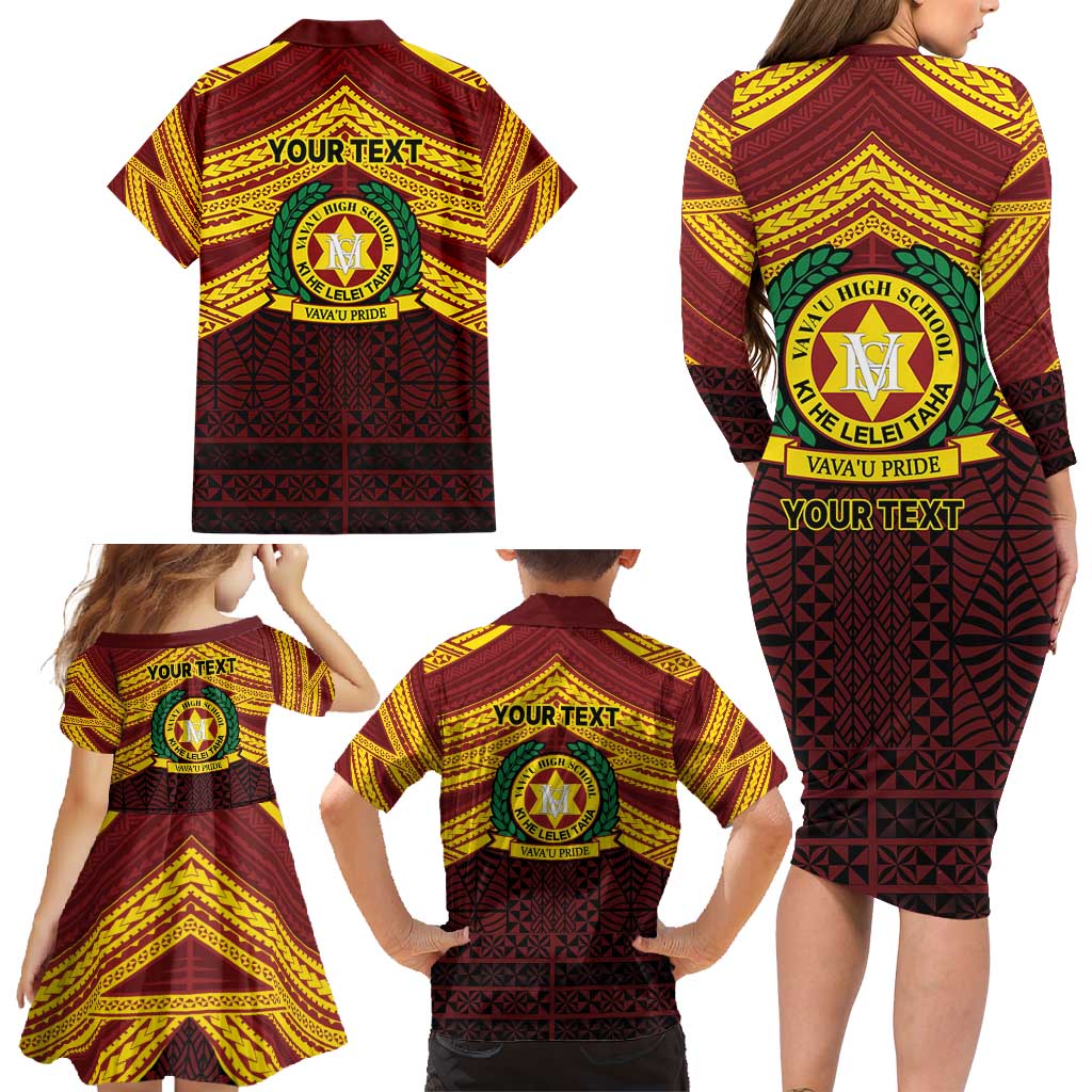 Personalised Tonga Vava'u High School Family Matching Long Sleeve Bodycon Dress and Hawaiian Shirt Polynesian Ngatu Tribal