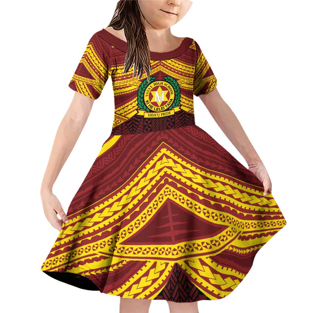 Personalised Tonga Vava'u High School Family Matching Off Shoulder Short Dress and Hawaiian Shirt Polynesian Ngatu Tribal