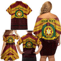 Personalised Tonga Vava'u High School Family Matching Off Shoulder Short Dress and Hawaiian Shirt Polynesian Ngatu Tribal