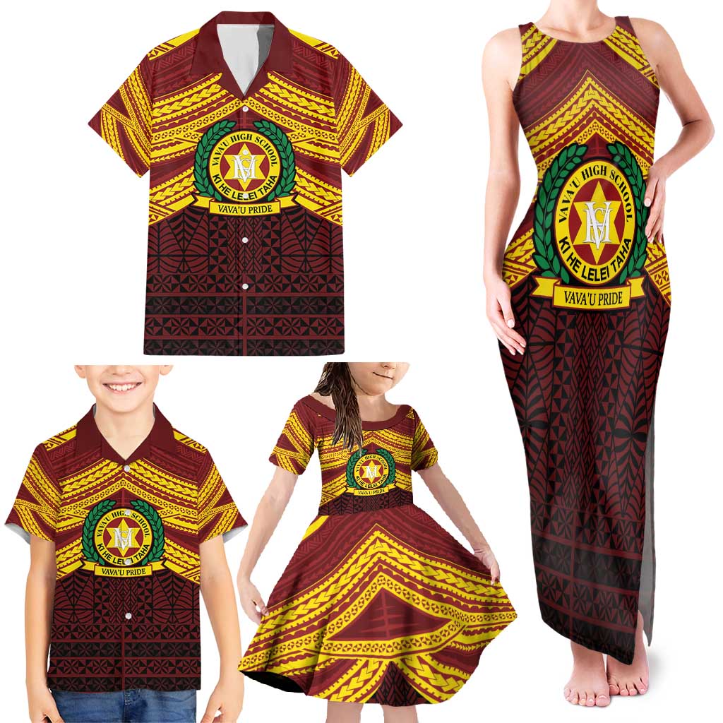 Personalised Tonga Vava'u High School Family Matching Tank Maxi Dress and Hawaiian Shirt Polynesian Ngatu Tribal