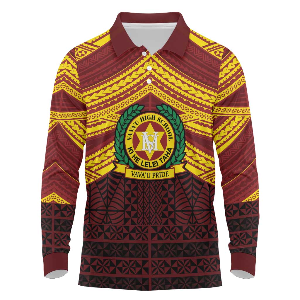 Personalised Tonga Vava'u High School Long Sleeve Polo Shirt Polynesian Ngatu Tribal