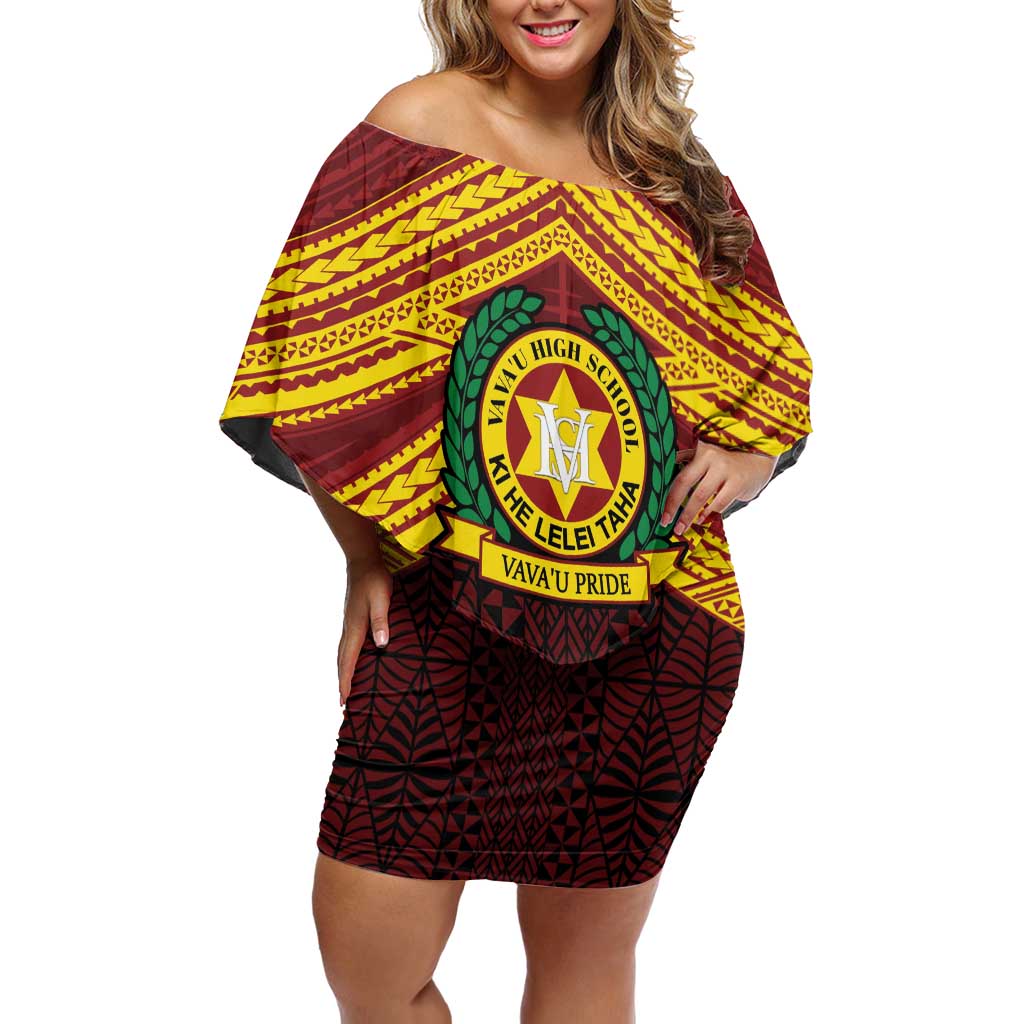 Personalised Tonga Vava'u High School Off Shoulder Short Dress Polynesian Ngatu Tribal