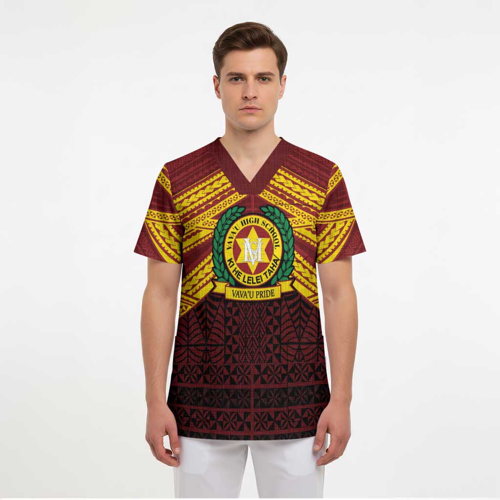 Personalised Tonga Vava'u High School Scrub Top Polynesian Ngatu Tribal - Polynesian Pride
