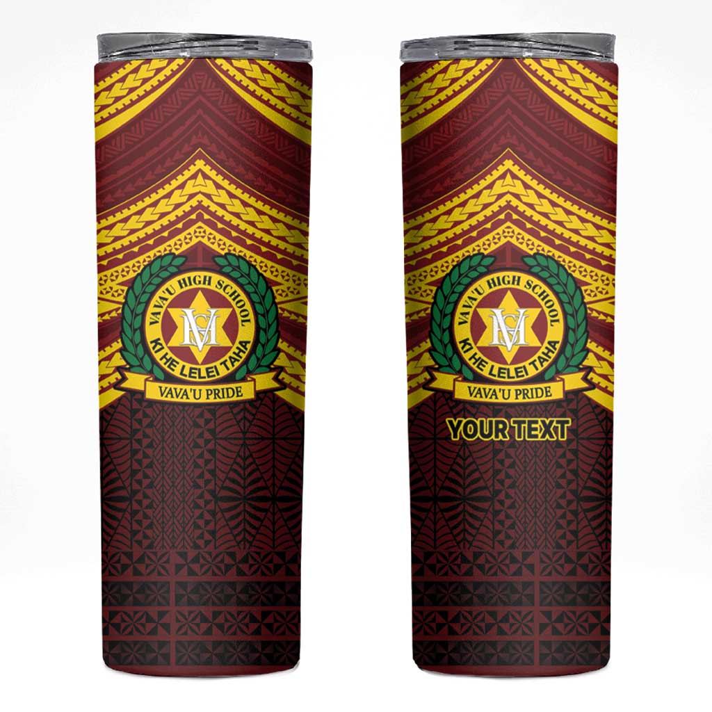 Personalised Tonga Vava'u High School Skinny Tumbler Polynesian Ngatu Tribal