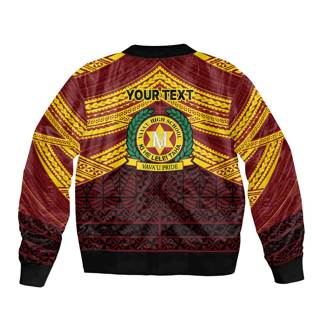 Personalised Tonga Vava'u High School Sleeve Zip Bomber Jacket Polynesian Ngatu Tribal