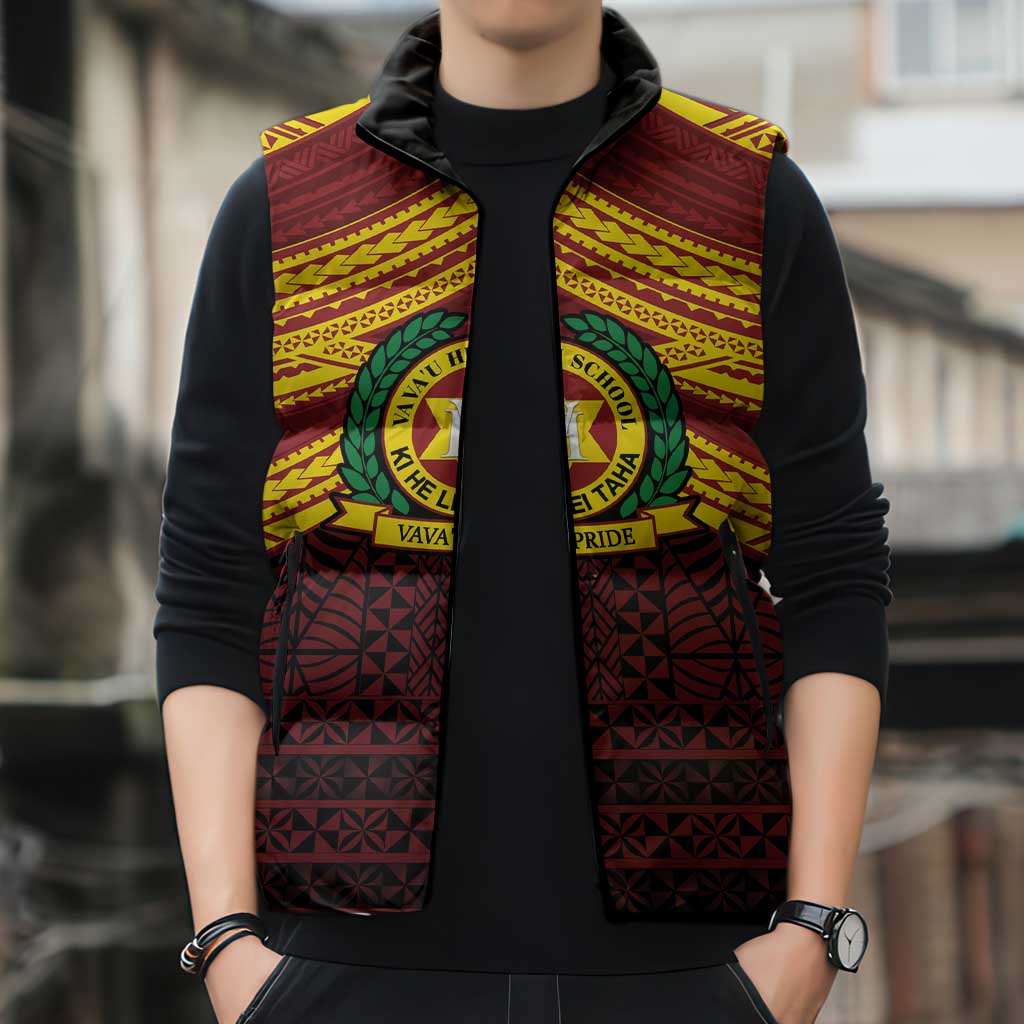 Personalised Tonga Vava'u High School Sleeveless Puffer Jacket Polynesian Ngatu Tribal - Polynesian Pride