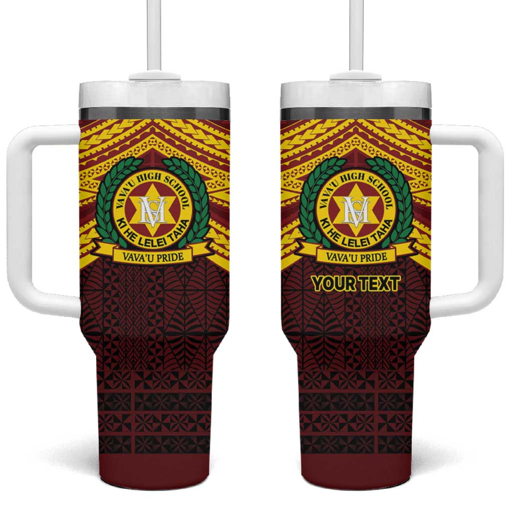 Personalised Tonga Vava'u High School Tumbler With Handle Polynesian Ngatu Tribal