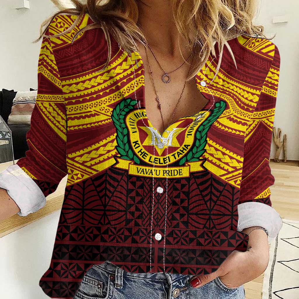 Personalised Tonga Vava'u High School Women Casual Shirt Polynesian Ngatu Tribal