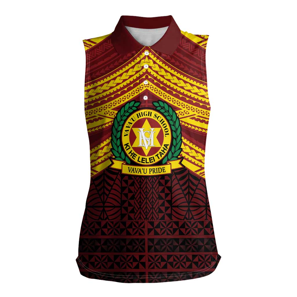 Personalised Tonga Vava'u High School Women Sleeveless Polo Shirt Polynesian Ngatu Tribal