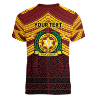 Personalised Tonga Vava'u High School Women V-Neck T-Shirt Polynesian Ngatu Tribal