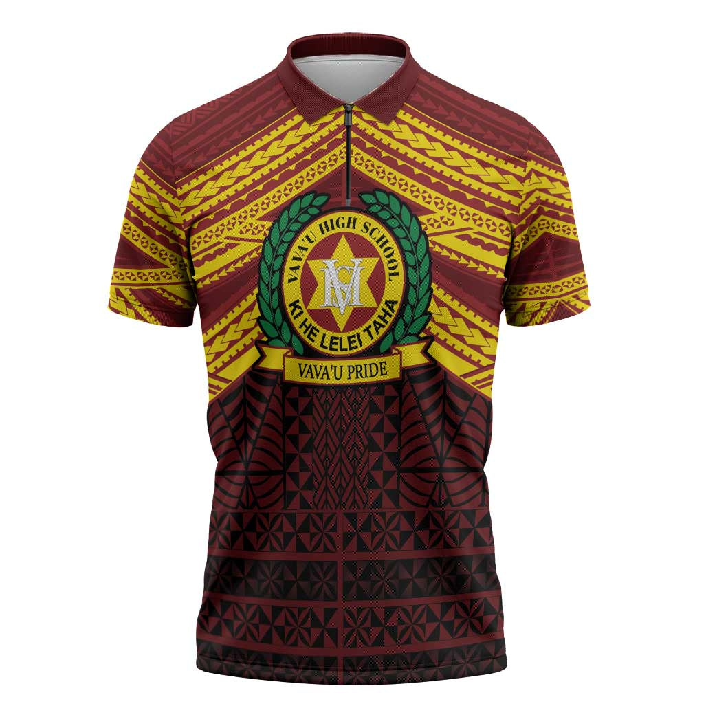 Personalised Tonga Vava'u High School Zipper Polo Shirt Polynesian Ngatu Tribal - Polynesian Pride