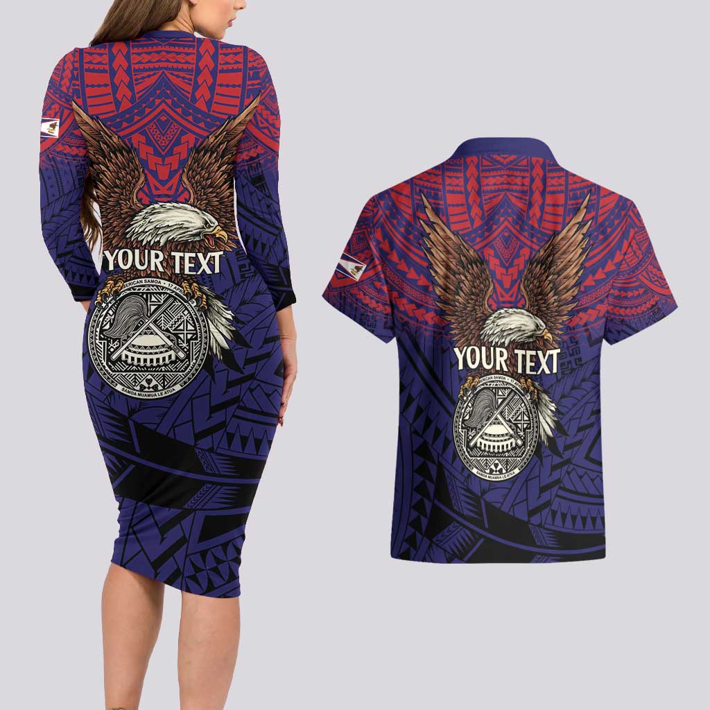 American Samoa Brave Eagle Personalized Couples Matching Long Sleeve Bodycon Dress and Hawaiian Shirt National Flag Color