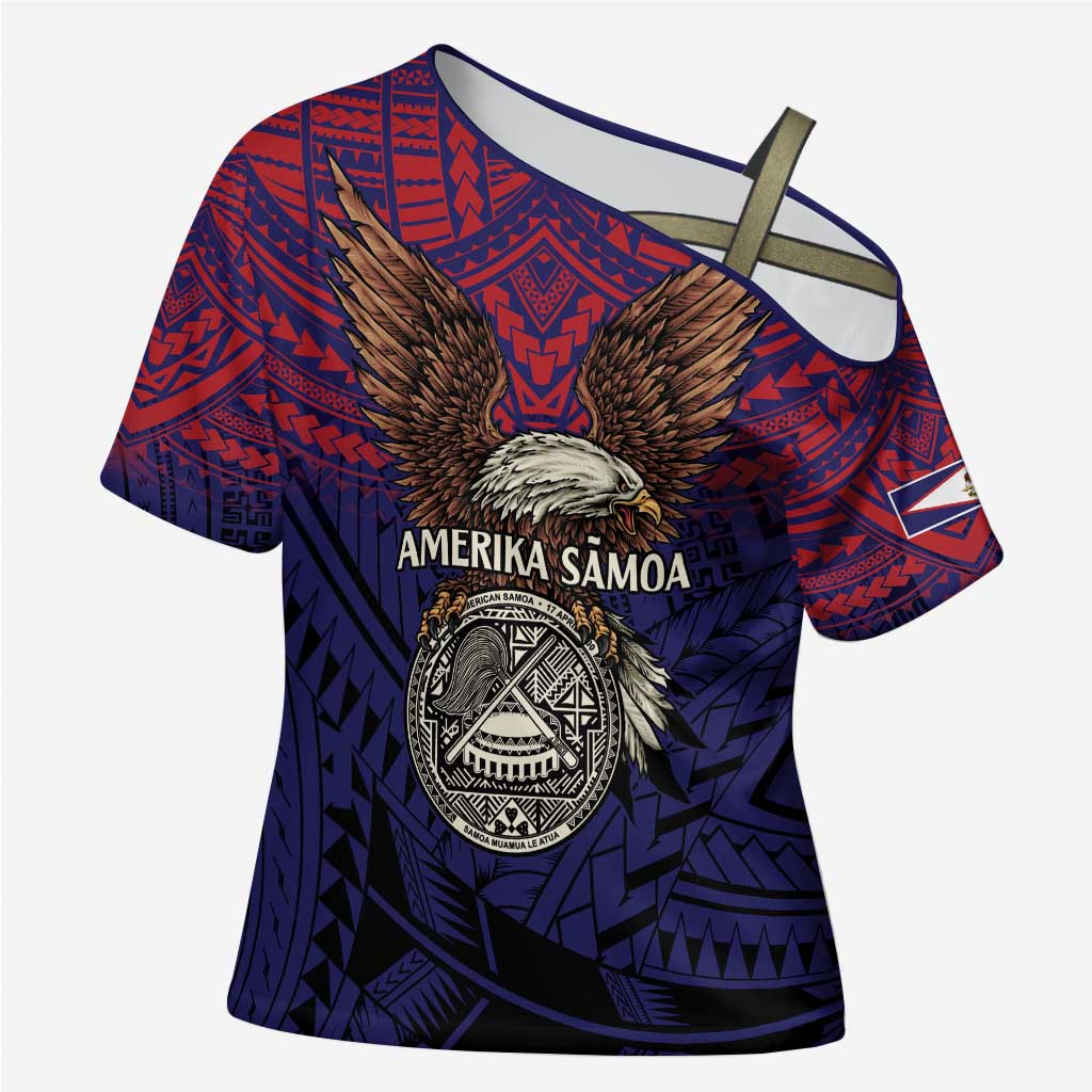 American Samoa Brave Eagle Personalized Cross Shoulder Shirt National Flag Color - Polynesian Pride