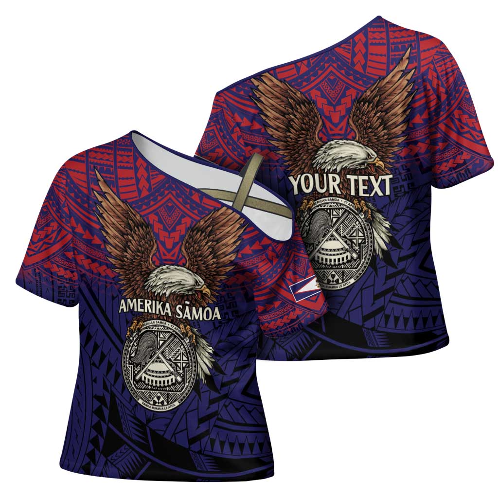 American Samoa Brave Eagle Personalized Cross Shoulder Shirt National Flag Color - Polynesian Pride