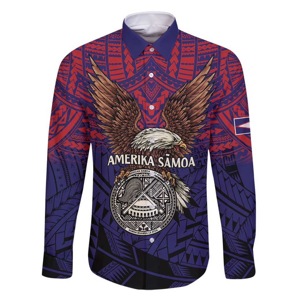 American Samoa Brave Eagle Personalized Family Matching Long Sleeve Bodycon Dress and Hawaiian Shirt National Flag Color