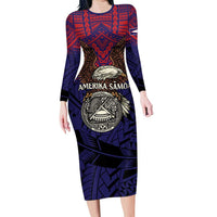American Samoa Brave Eagle Personalized Family Matching Long Sleeve Bodycon Dress and Hawaiian Shirt National Flag Color