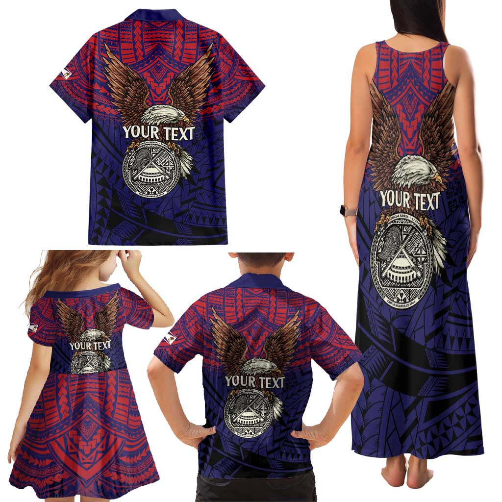 American Samoa Brave Eagle Personalized Family Matching Tank Maxi Dress and Hawaiian Shirt National Flag Color