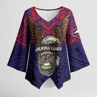 American Samoa Brave Eagle Personalized Kimono Sleeve Blouse National Flag Color - Polynesian Pride