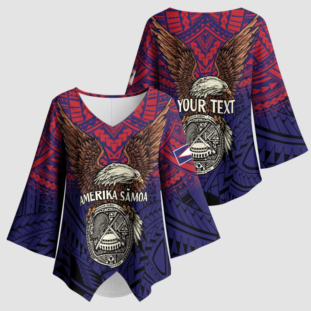 American Samoa Brave Eagle Personalized Kimono Sleeve Blouse National Flag Color - Polynesian Pride