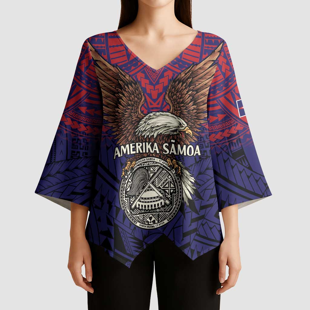 American Samoa Brave Eagle Personalized Kimono Sleeve Blouse National Flag Color - Polynesian Pride