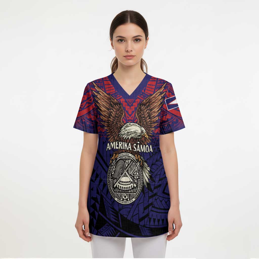 American Samoa Brave Eagle Personalized Scrub Top National Flag Color - Polynesian Pride