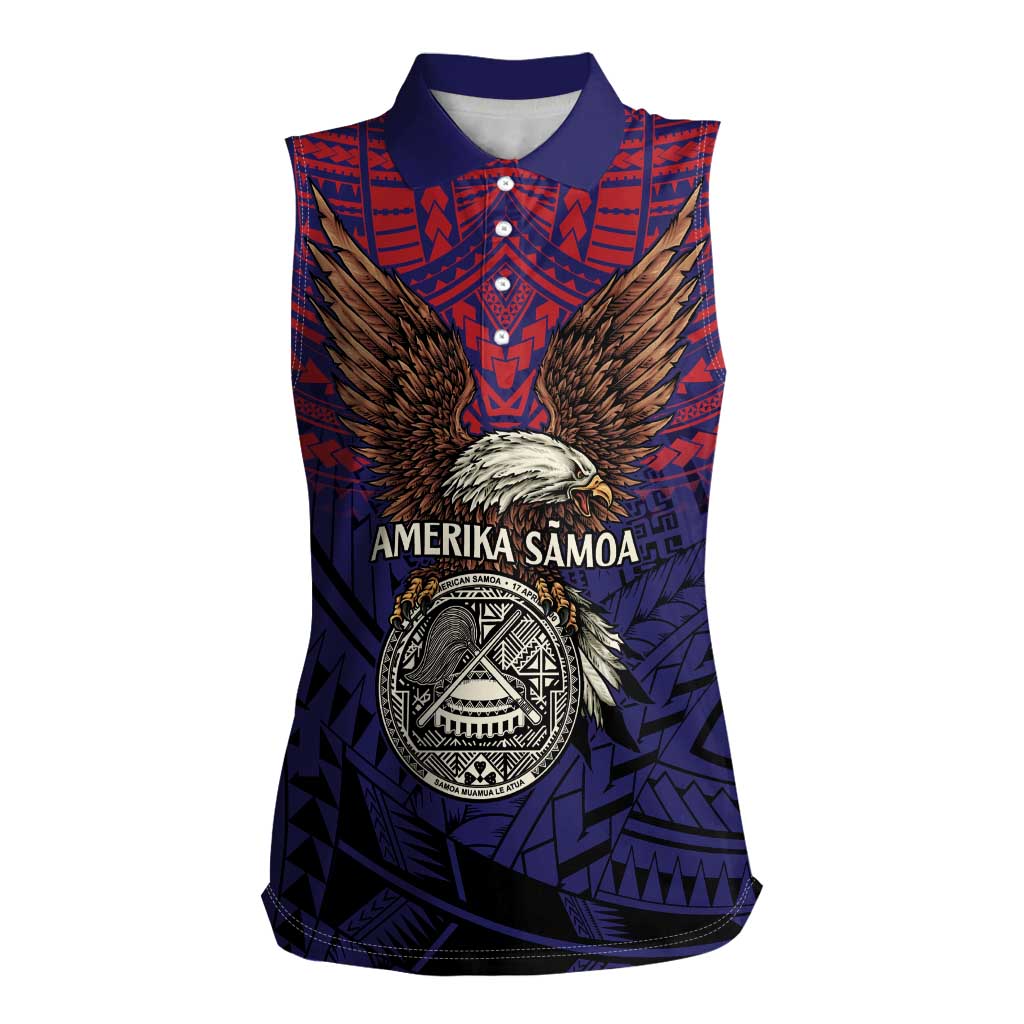 American Samoa Brave Eagle Personalized Women Sleeveless Polo Shirt National Flag Color