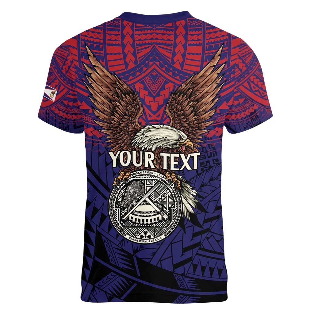 American Samoa Brave Eagle Personalized Women V-Neck T-Shirt National Flag Color LT9 - Polynesian Pride