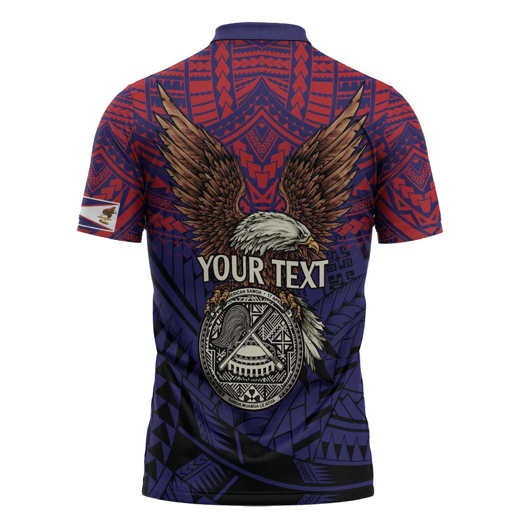 American Samoa Brave Eagle Personalized Zipper Polo Shirt National Flag Color - Polynesian Pride