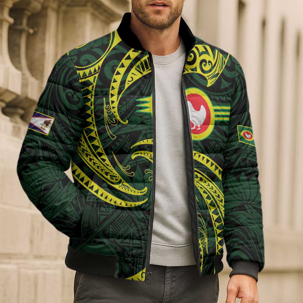 American Samoa Manua Cession Day Personalized Bomber Puffer Jacket Polynesian Wave Style - Polynesian Pride