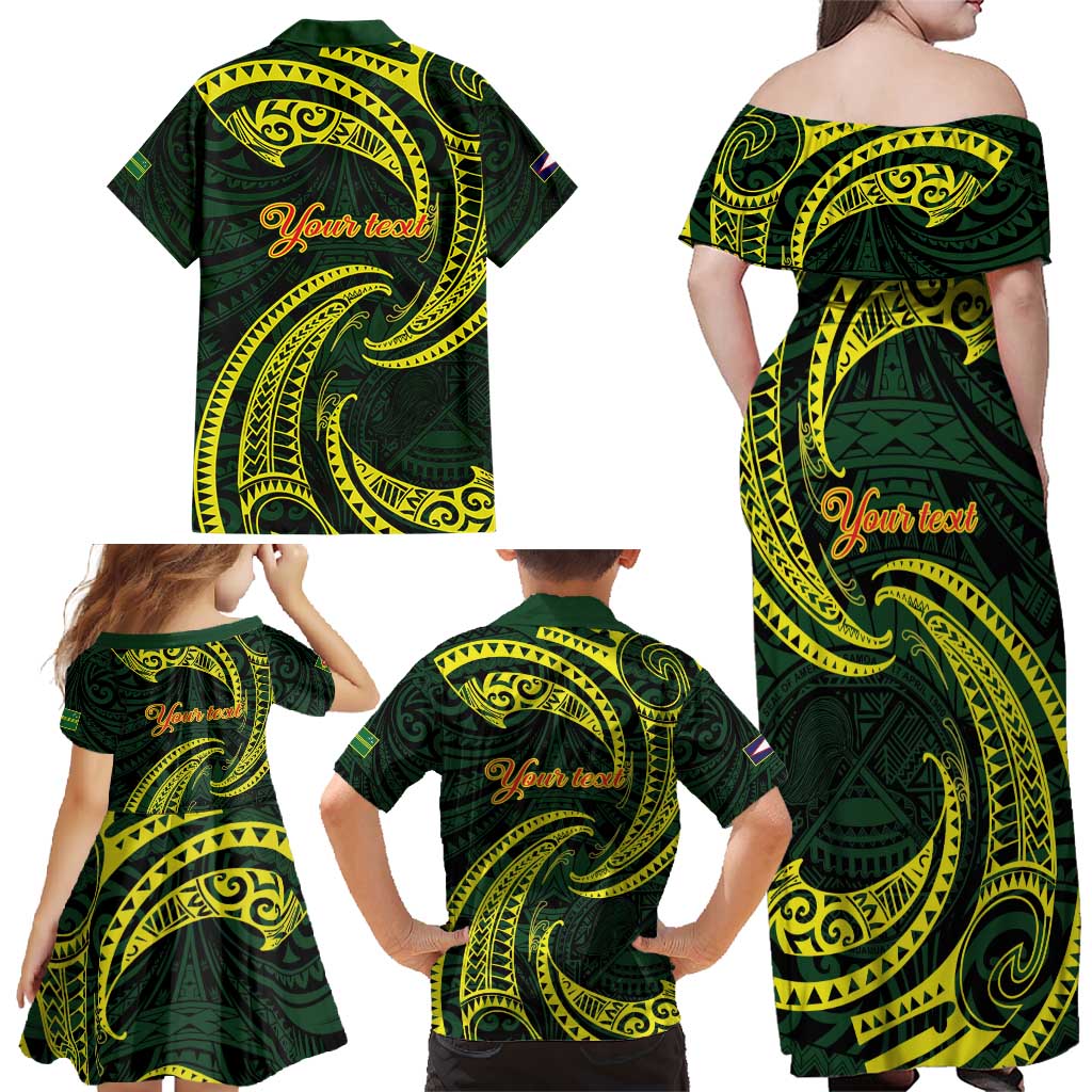 American Samoa Manua Cession Day Personalized Family Matching Off Shoulder Maxi Dress and Hawaiian Shirt Polynesian Wave Style