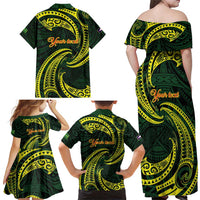 American Samoa Manua Cession Day Personalized Family Matching Off Shoulder Maxi Dress and Hawaiian Shirt Polynesian Wave Style