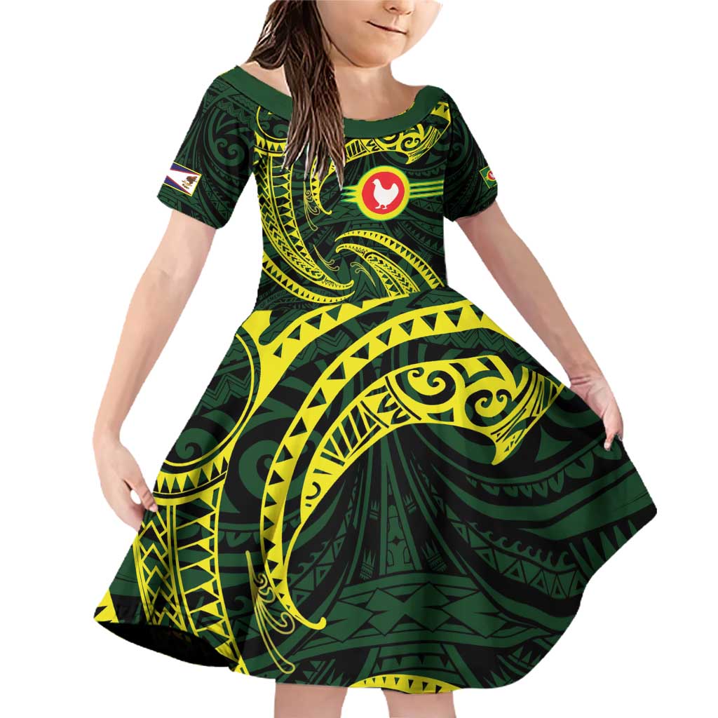 American Samoa Manua Cession Day Personalized Family Matching Off Shoulder Short Dress and Hawaiian Shirt Polynesian Wave Style