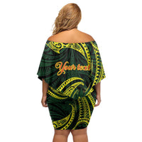 American Samoa Manua Cession Day Personalized Family Matching Off Shoulder Short Dress and Hawaiian Shirt Polynesian Wave Style