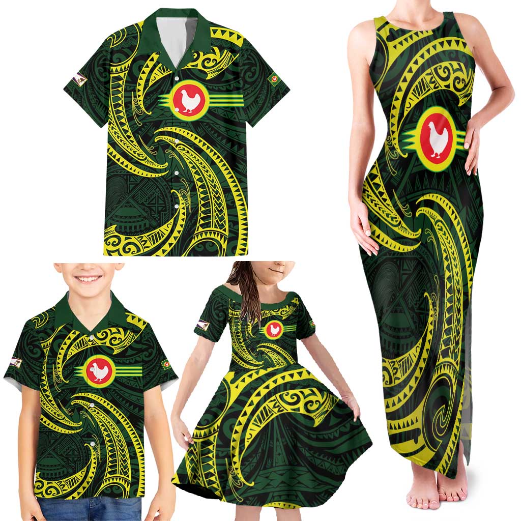 American Samoa Manua Cession Day Personalized Family Matching Tank Maxi Dress and Hawaiian Shirt Polynesian Wave Style