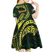American Samoa Manua Cession Day Personalized Kid Short Sleeve Dress Polynesian Wave Style