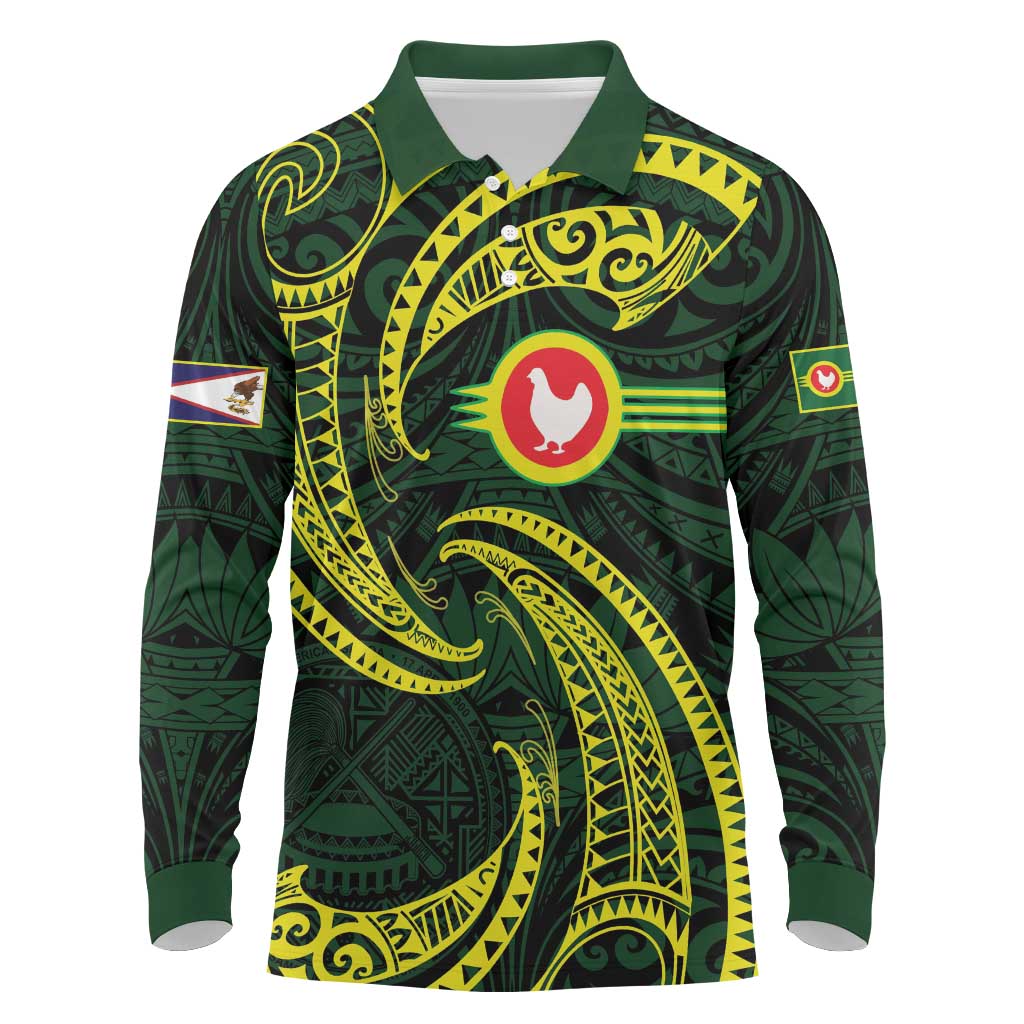 American Samoa Manua Cession Day Personalized Long Sleeve Polo Shirt Polynesian Wave Style