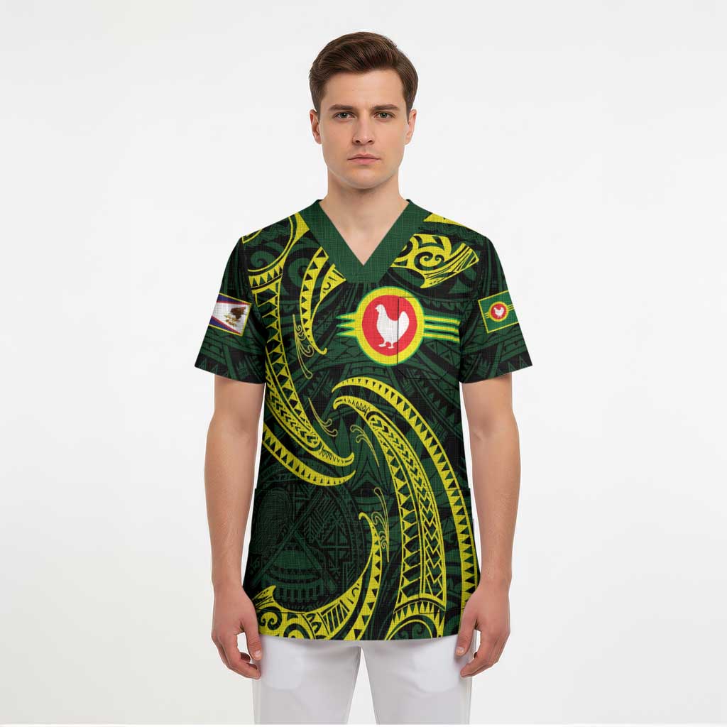American Samoa Manua Cession Day Personalized Scrub Top Polynesian Wave Style - Polynesian Pride