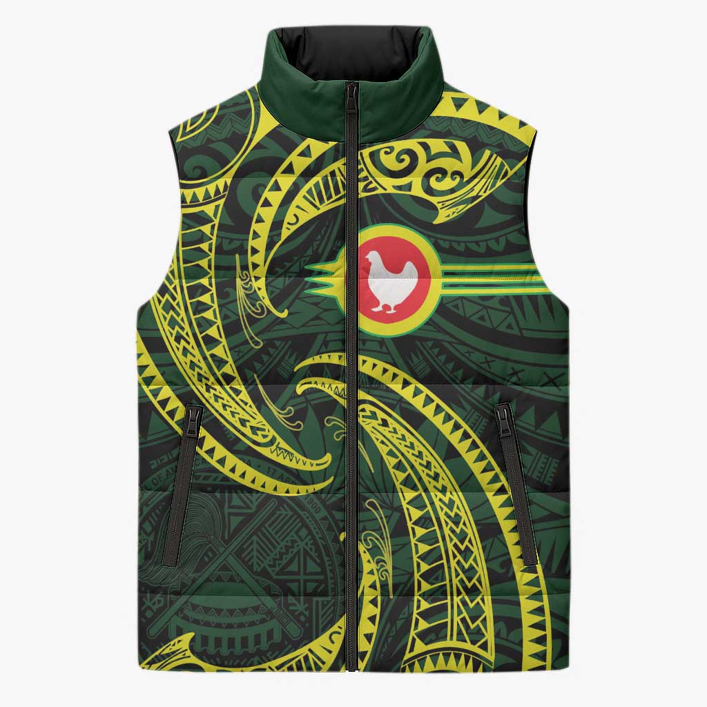 American Samoa Manua Cession Day Personalized Sleeveless Puffer Jacket Polynesian Wave Style - Polynesian Pride