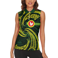 American Samoa Manua Cession Day Personalized Women Sleeveless Polo Shirt Polynesian Wave Style