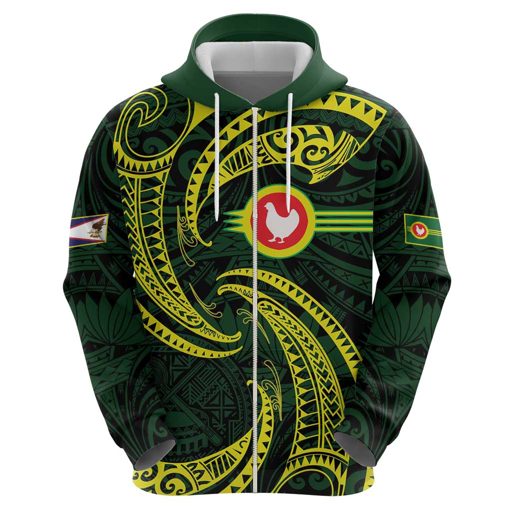 American Samoa Manua Cession Day Personalized Zip Hoodie Polynesian Wave Style